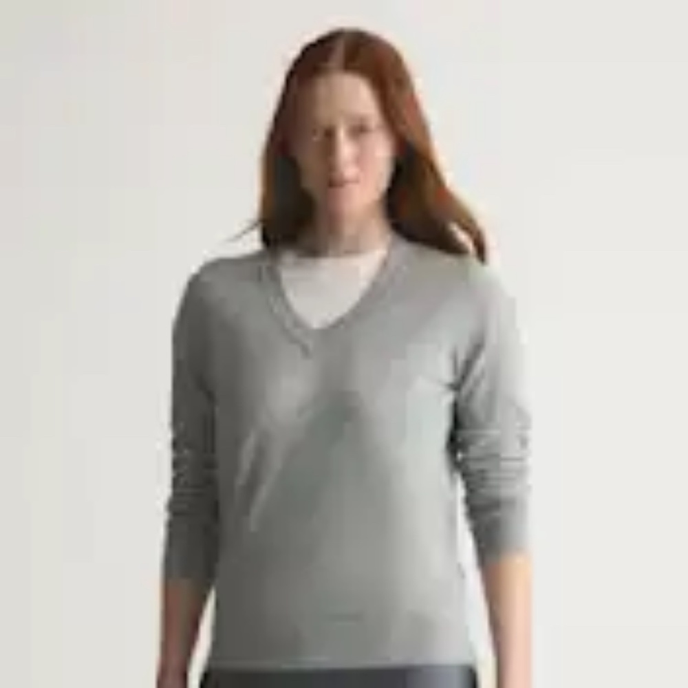 Quince Lightweight Cotton Cashmere V-Neck Sweater Large